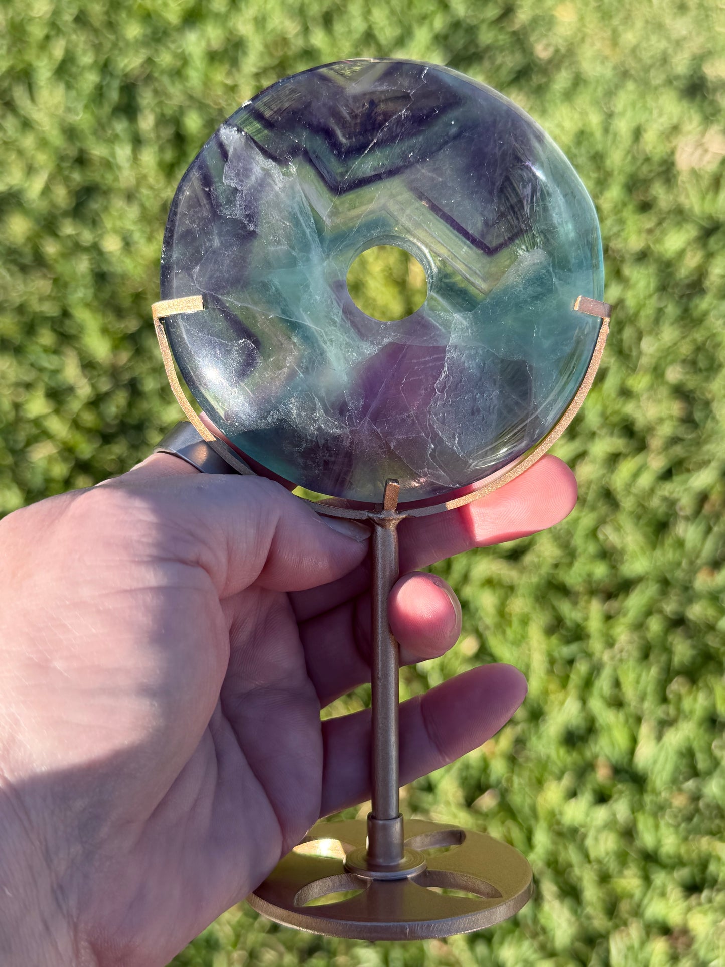 Rainbow Fluorite Donut on Stand – 9cm 250g 17cm On Stand