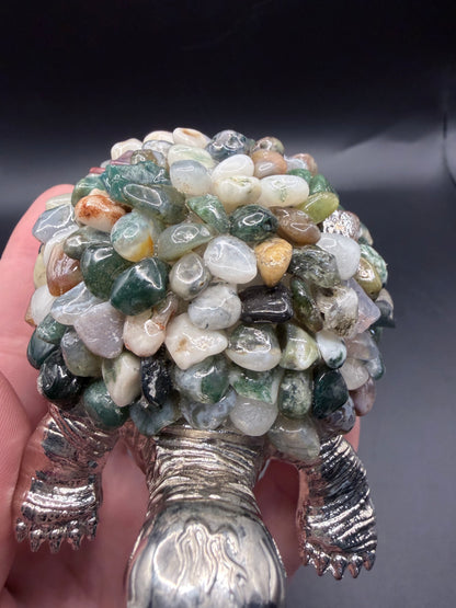 Moss Agate Crystal Turtle Lamp