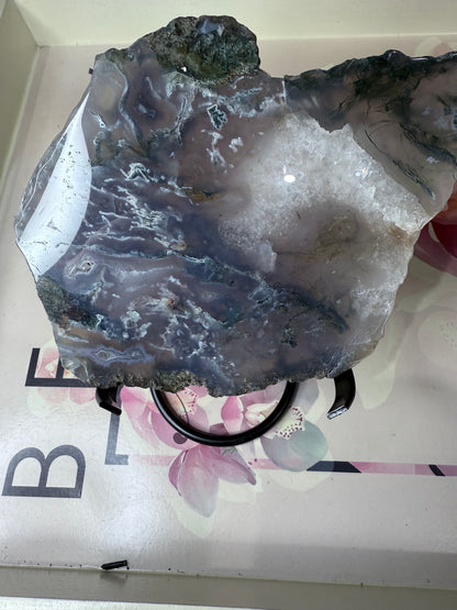 Moss Agate Slab on Stand