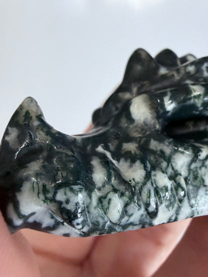 Moss Agate Dragon Head Carving 5cm B -