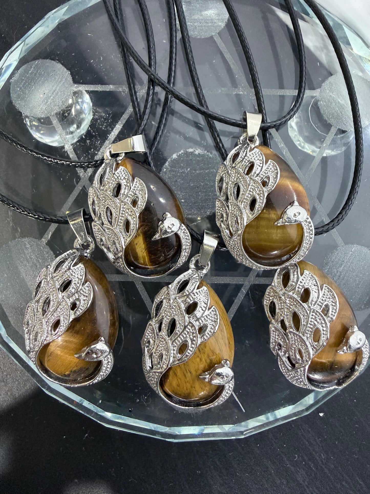 Tiger’s Eye Peacock Pendant Necklace | Natural Tiger’s Eye Crystal | 50cm Cord