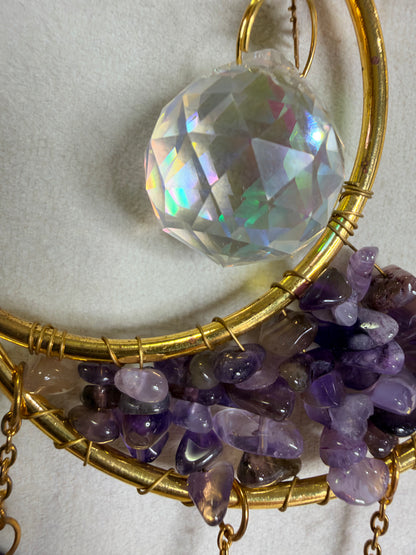 Amethyst Crescent Moon & Stars Suncatcher – 30 × 7 cm