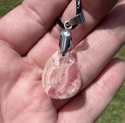 Rhodochrosite Pendant Necklace – 50cm Rope Chain (Gift Box Included)
