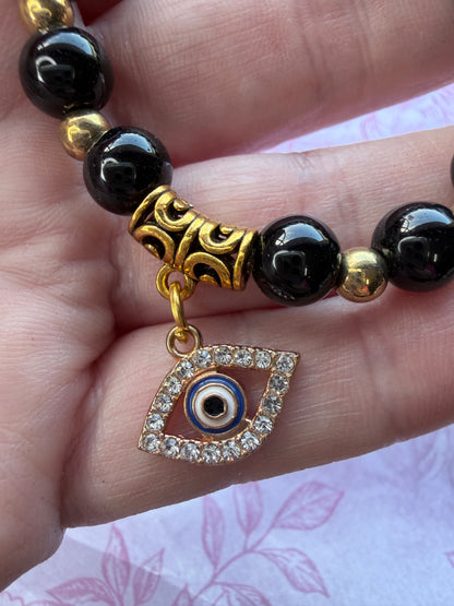 Obsidian Evil Eye Bracelet (8mm)