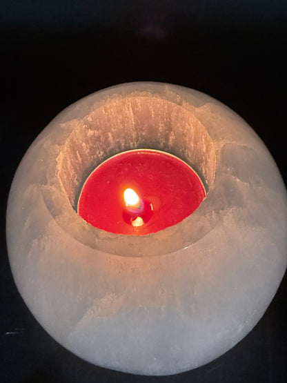 Selenite Sphere Candle Holder