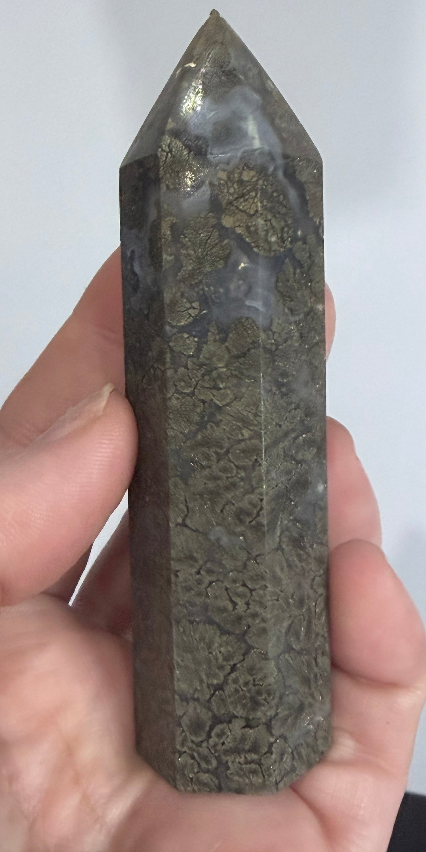 Marcasite in Agate Crystal Tower – 10cm | 133g
