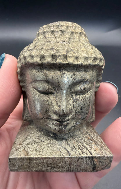 Pyrite Buddha Head Carving – 6 × 4 cm