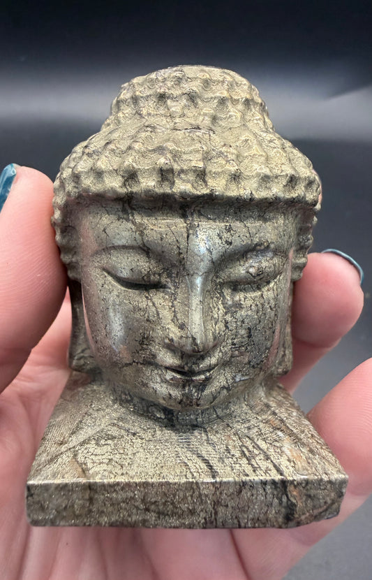 Pyrite Buddha Head Carving – 6 × 4 cm