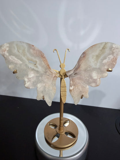 Flower Agate Butterfly Crystal Display on Stand – 15 cm