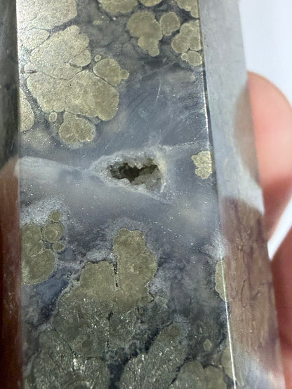 Marcasite in Agate Crystal Tower – 10cm | 158g
