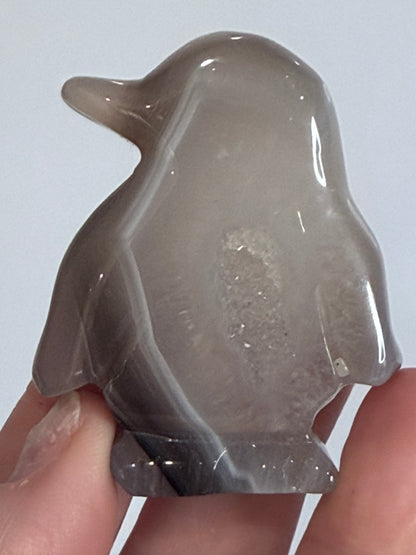 Grey Chalcedony Penguin Druzy Carving – 5.5cm