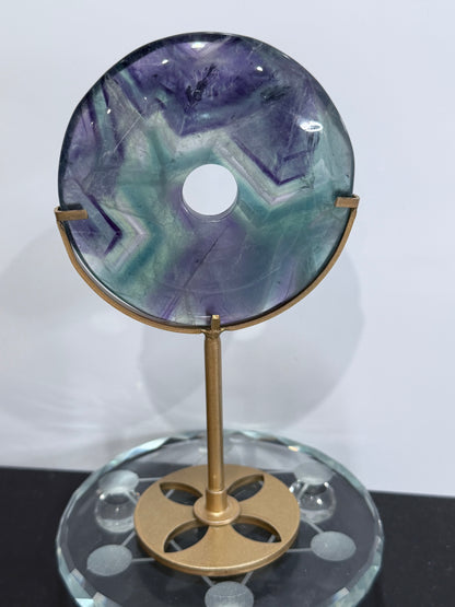 Rainbow Fluorite Donut on Stand – 9cm 250g 17cm On Stand
