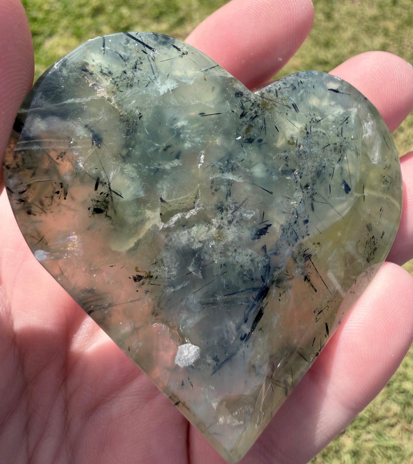 Prehnite with Black Tourmaline Heart