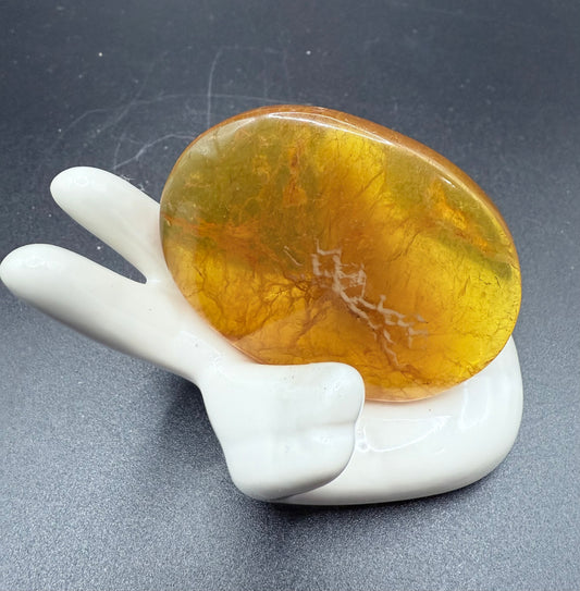 Yellow Fluorite with Mica Palm Stone