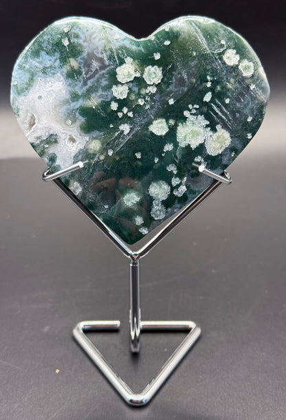 Moss Agate Heart with Stand