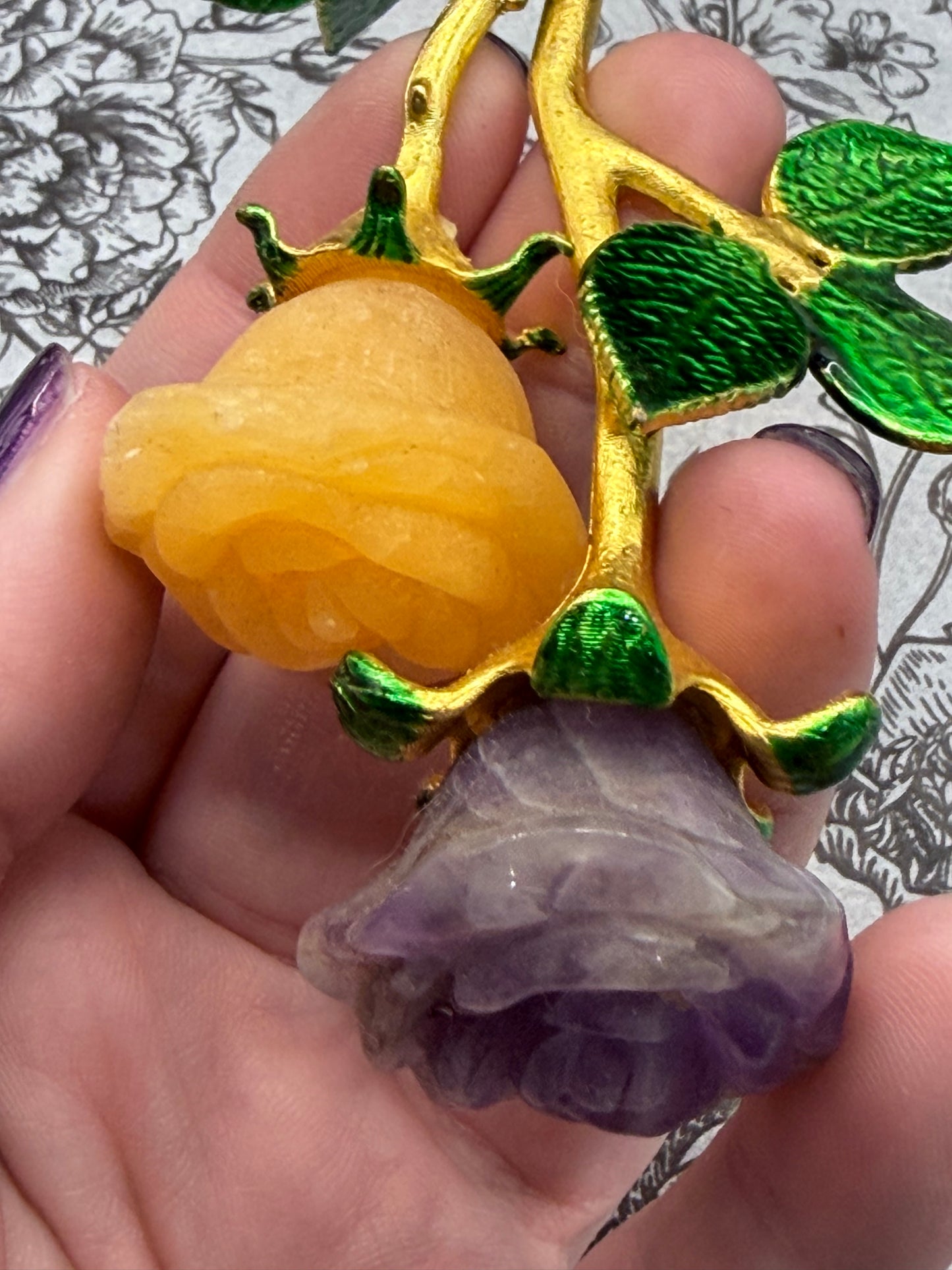 Amethyst & Honey Calcite Crystal Double Rose Stem (20cm)