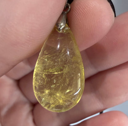 Citrine Teardrop Pendant with 925 Bail & Black Cord (2.5cm)