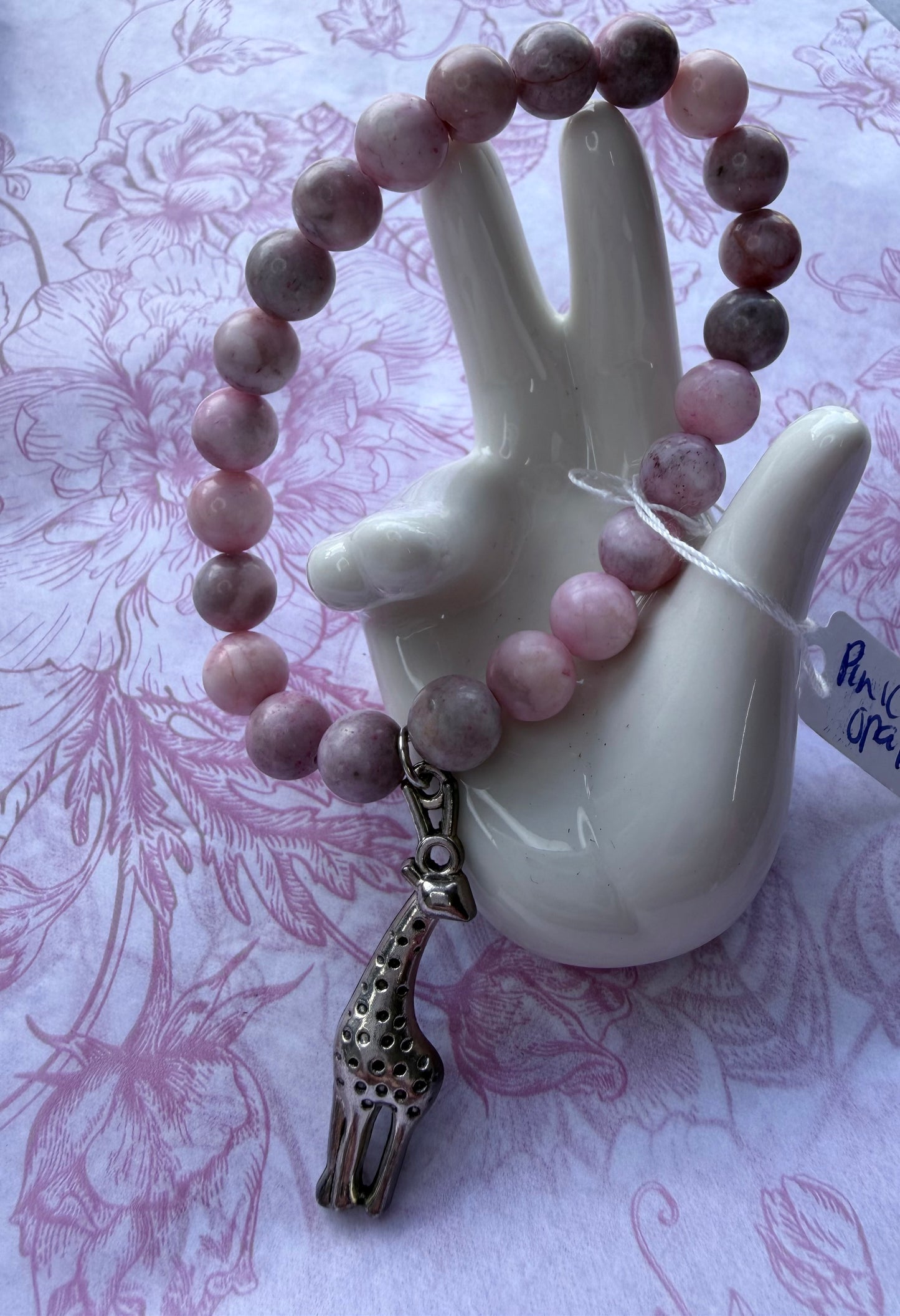 Pink Opal Beaded Bracelet with Giraffe Charm