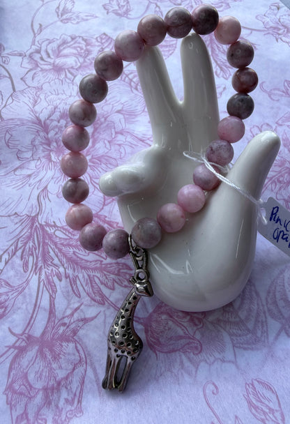 Pink Opal Beaded Bracelet with Giraffe Charm