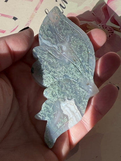 Moss Agate Butterfly On Gold Stand