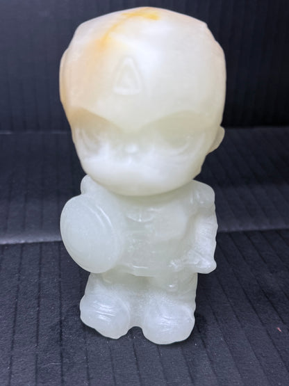 White Calcite with Honey “Captain America” Carving (10cm | 300g)