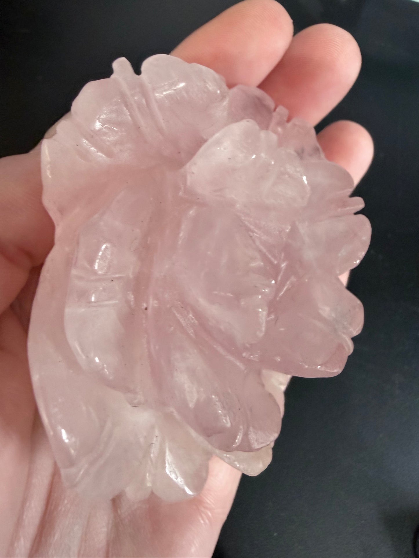 Rose Quartz Rose Carving with Light Base – 7.6 × 6.6 cm | 191g