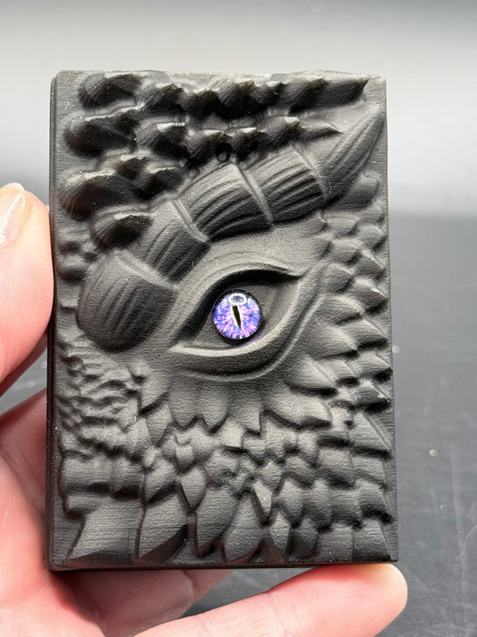 Black Obsidian Carved Dragon Book Purple Eye