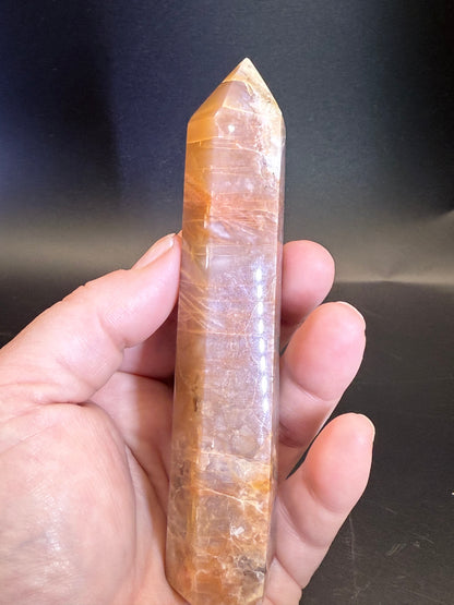 Peach Moonstone Tower with Blue Flash - Crystal wonderland By Lisa