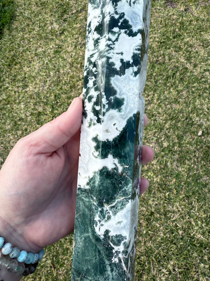 Extra Large Moss Agate Tower with Druzy 35cm 1.4kg