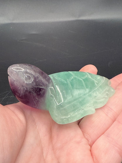 Rainbow Fluorite Turtle Carving