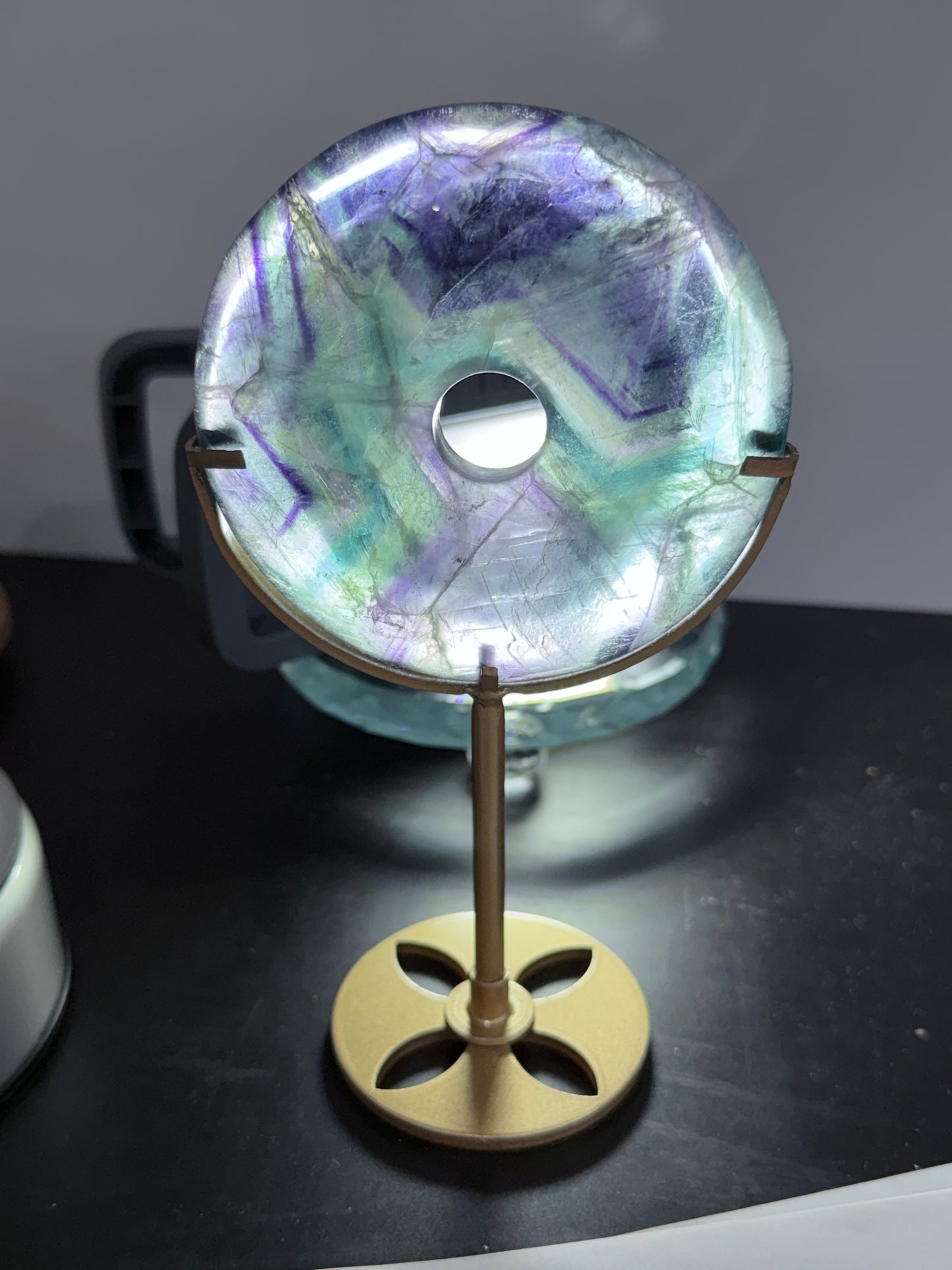 Rainbow Fluorite Donut on Stand – 9cm 250g 17cm On Stand