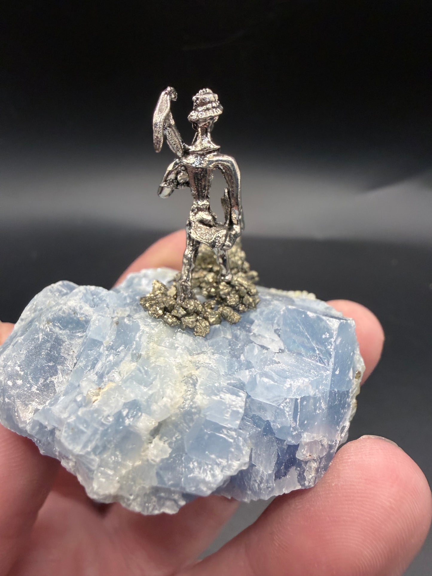 Celestite & Pyrite Miner Specimen – Mini Display