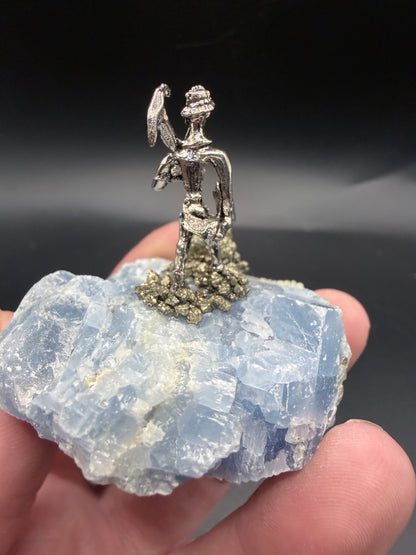 Celestite & Pyrite Miner Specimen – Mini Display