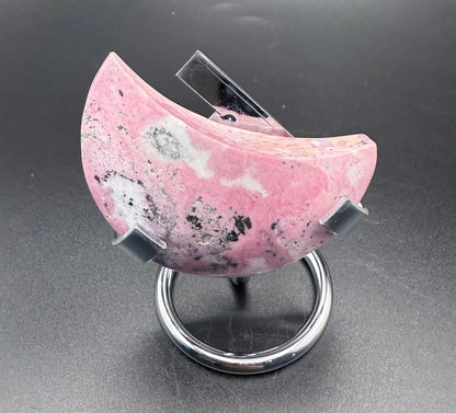 Peruvian Pink Rhodonite Crescent Moon 107g 6.5×5cm