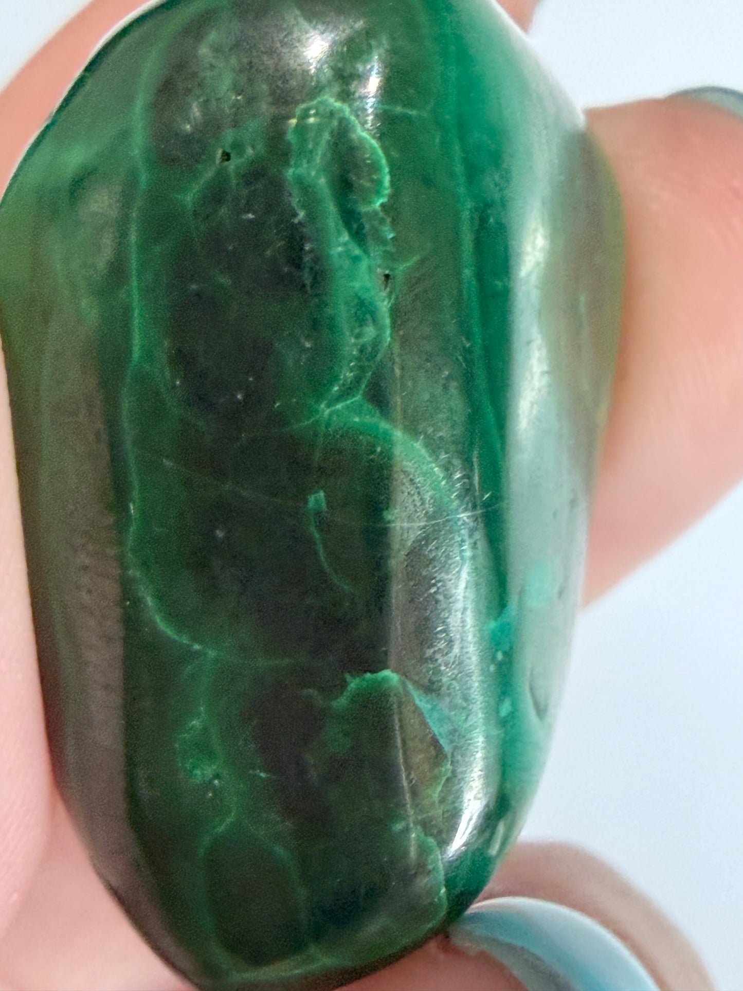 Malachite Tumble Stone – Silken Banded Pattern F -