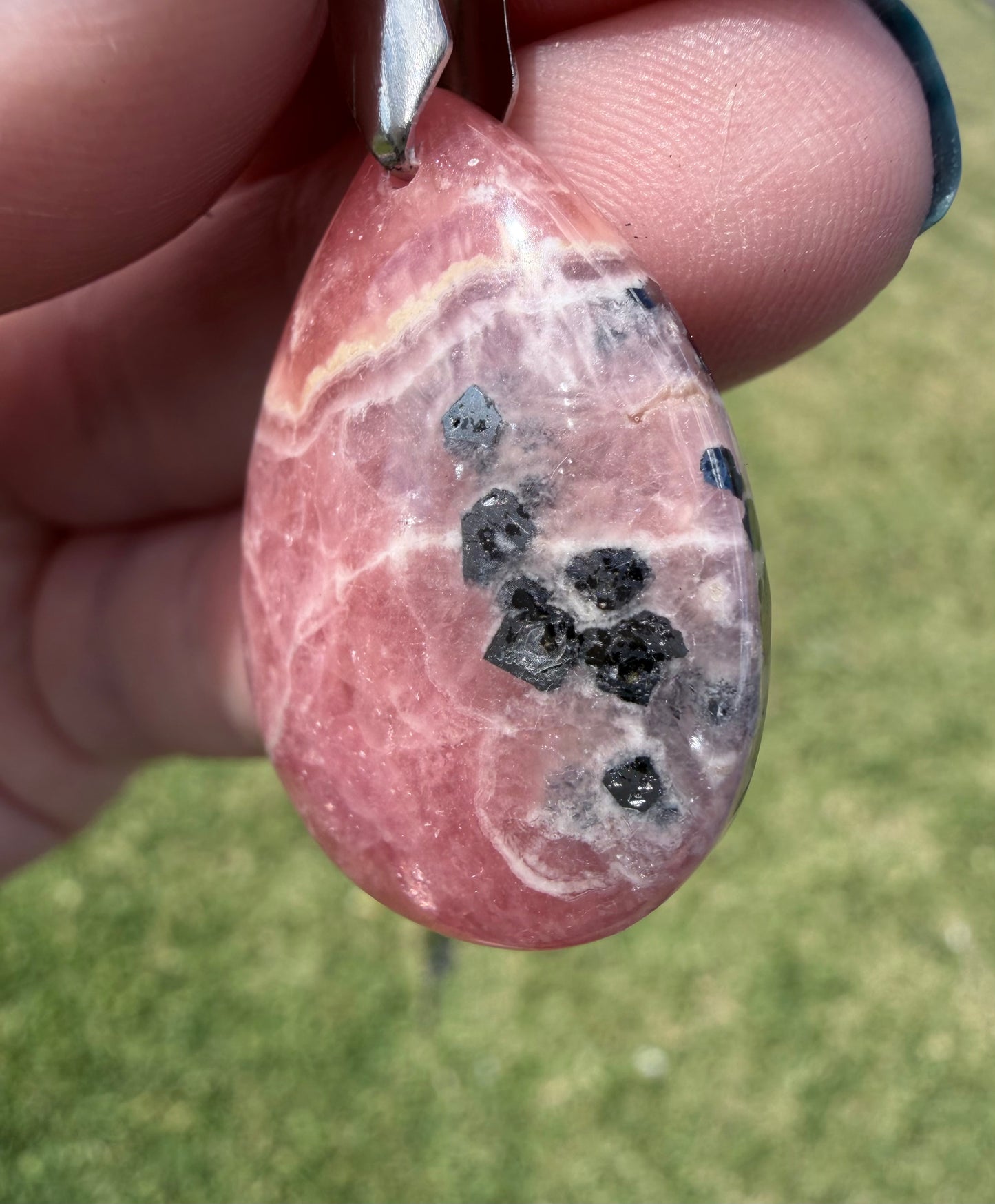 Rhodochrosite Pendant Necklace – 50cm Rope Chain (Gift Box Included)