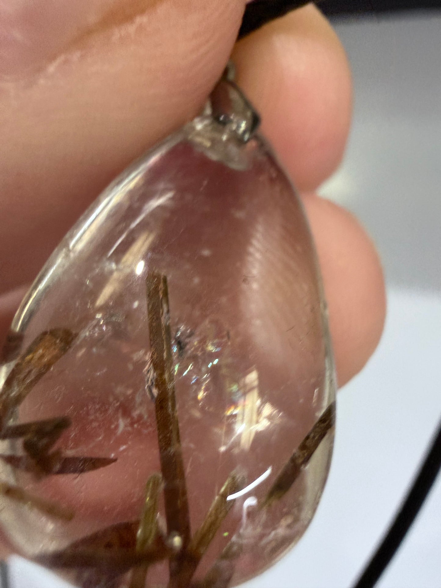 Green Tourmaline in Quartz Pendant with 925 Bail & Cord (2.2cm)