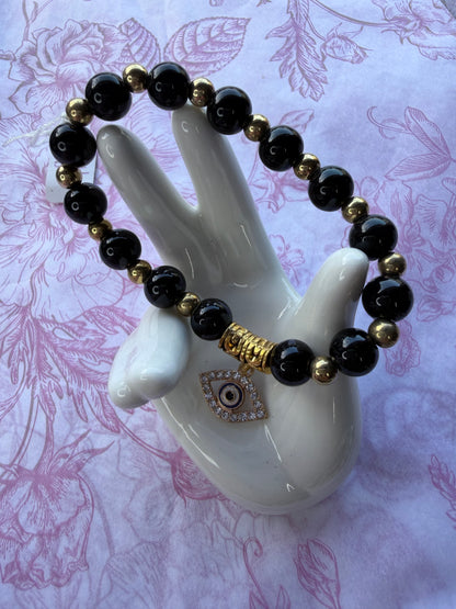 Obsidian Evil Eye Bracelet (8mm)