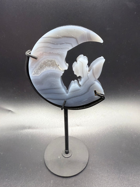 Agate Moon & Fairy with Sparkling Druzy