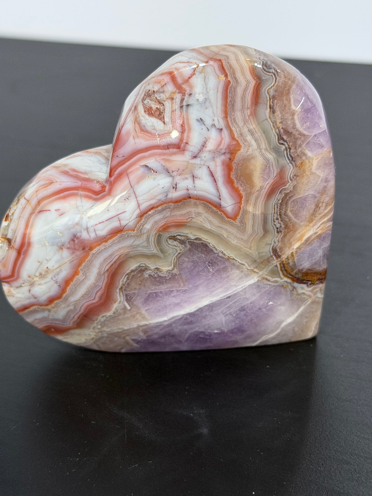 Amethyst & Agate Banded Heart – Free-Standing | 7.4 × 6.8 cm | 150 g B