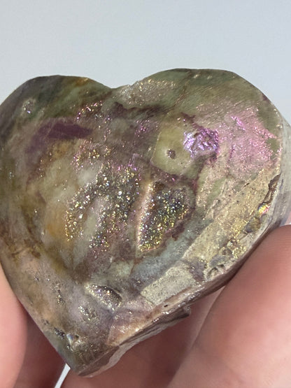 Aura Coated Sphalerite Druzy Heart with Natural Cave - 6cm