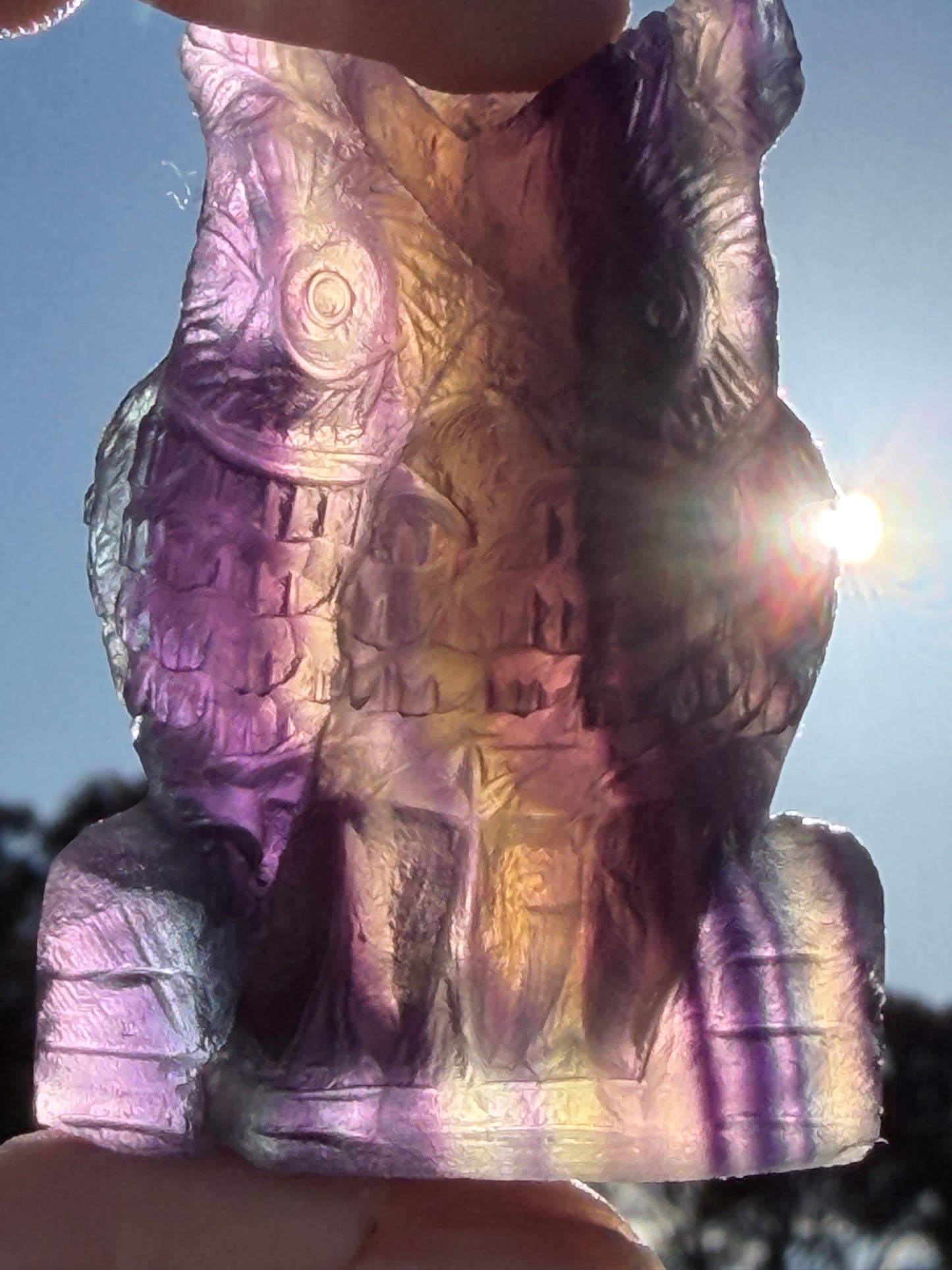 Sunset Rainbow Fluorite Owl Carving – 5.1cm