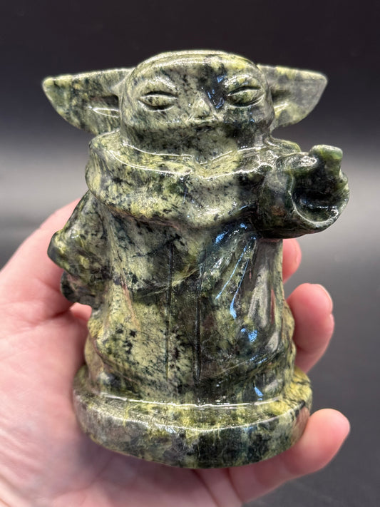 Serpentine Jade “Yoda” Carving 537g 10cm - Crystal wonderland By Lisa