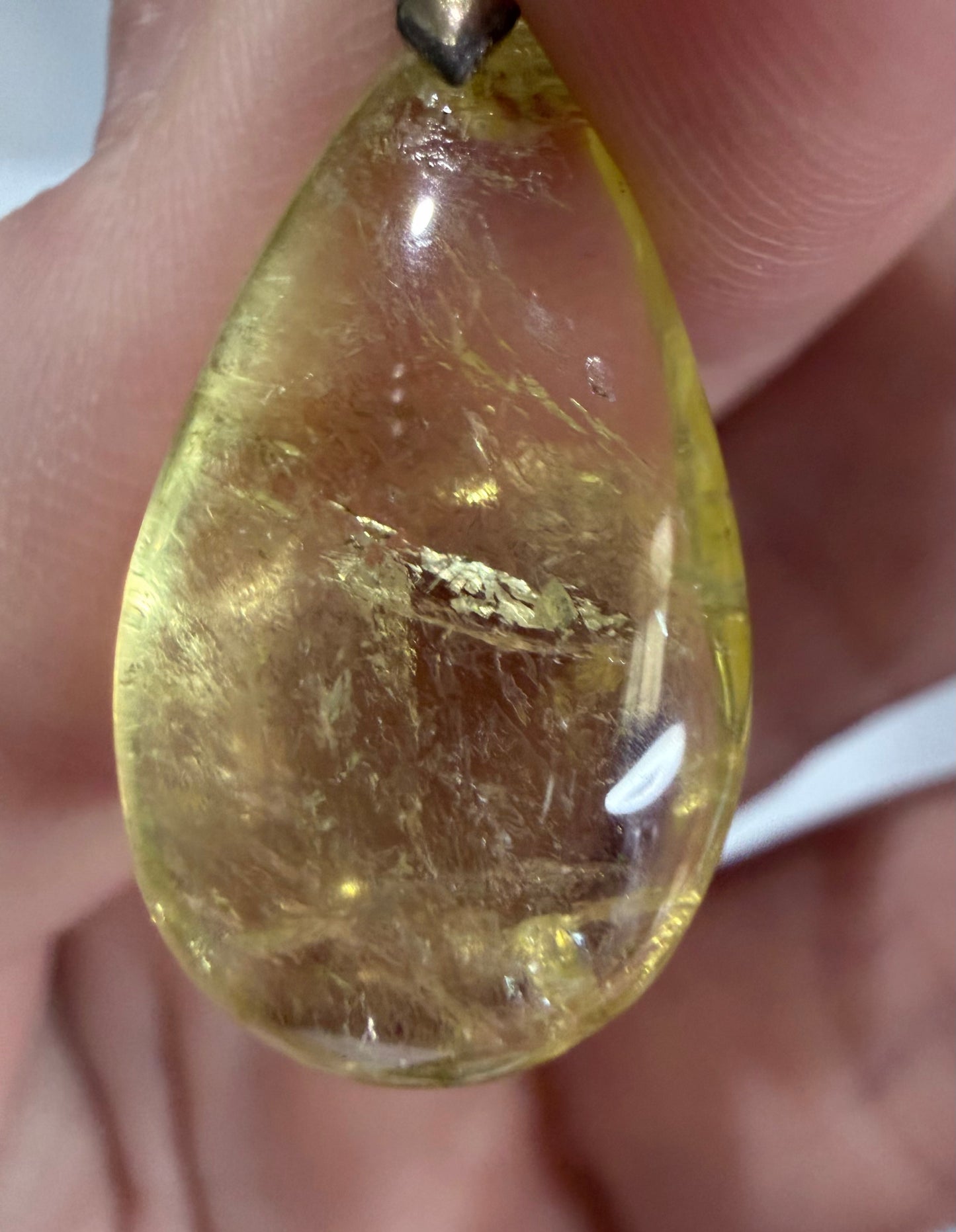 Citrine Teardrop Pendant with 925 Bail & Black Cord (2.5cm)