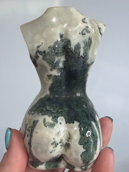Moss Agate Goddess Statement Torso Carving – 544g - 12.5cm