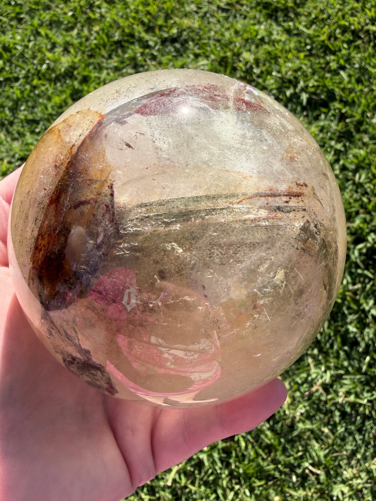Large Garden Quartz (Lodolite) Sphere with Light Base – 11cm | 1.7kg