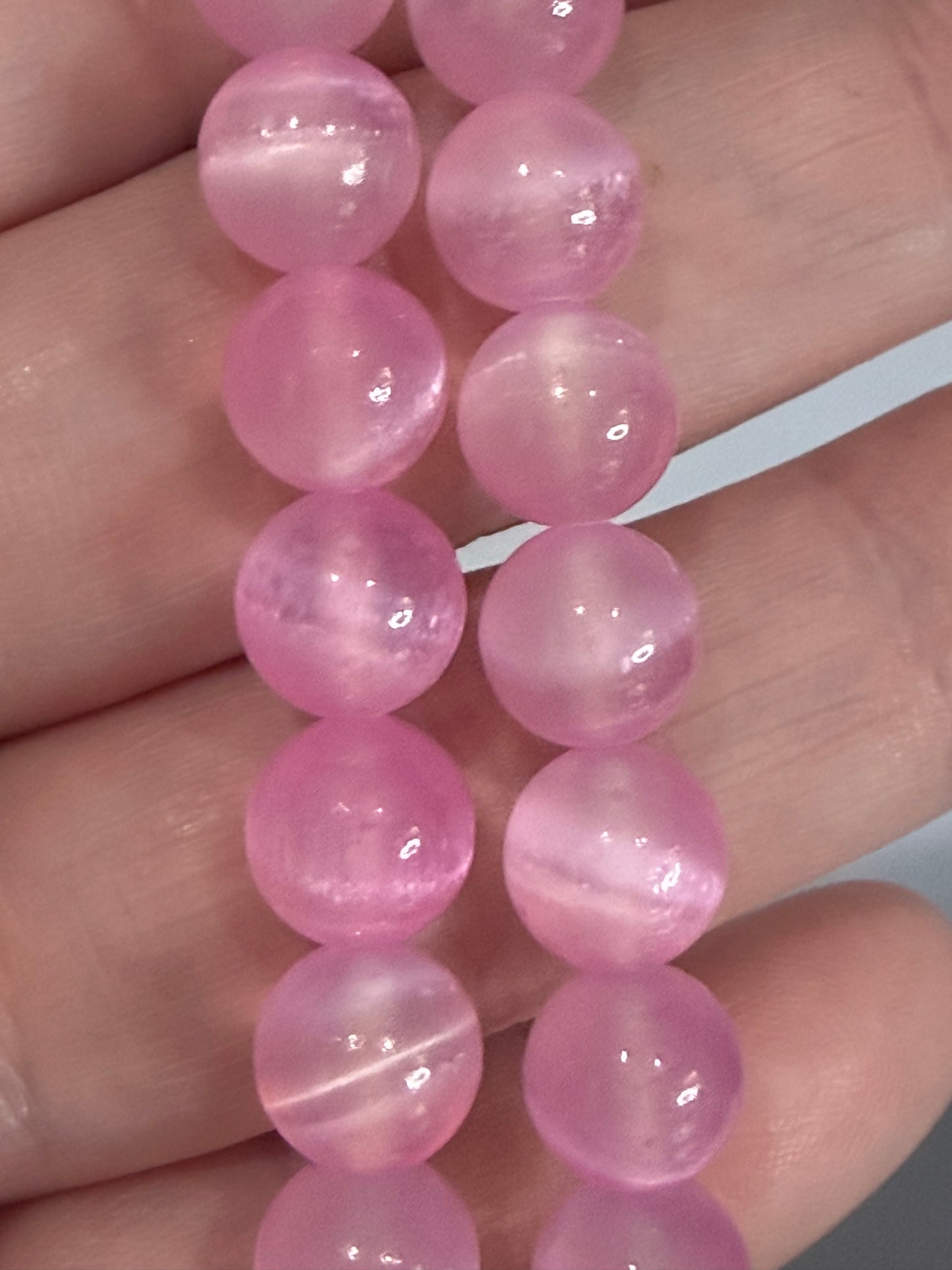 8mm Pink Selenite Bracelet – | Soft Glow, Colour Enhanced & Silky Finish - Promotes calm