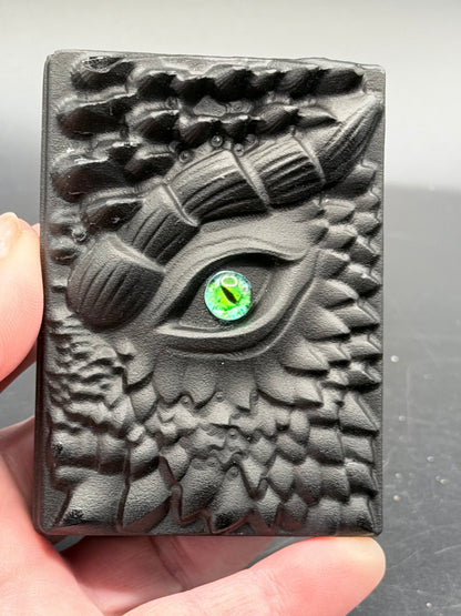 Black Obsidian Carved Dragon Book Green Eye