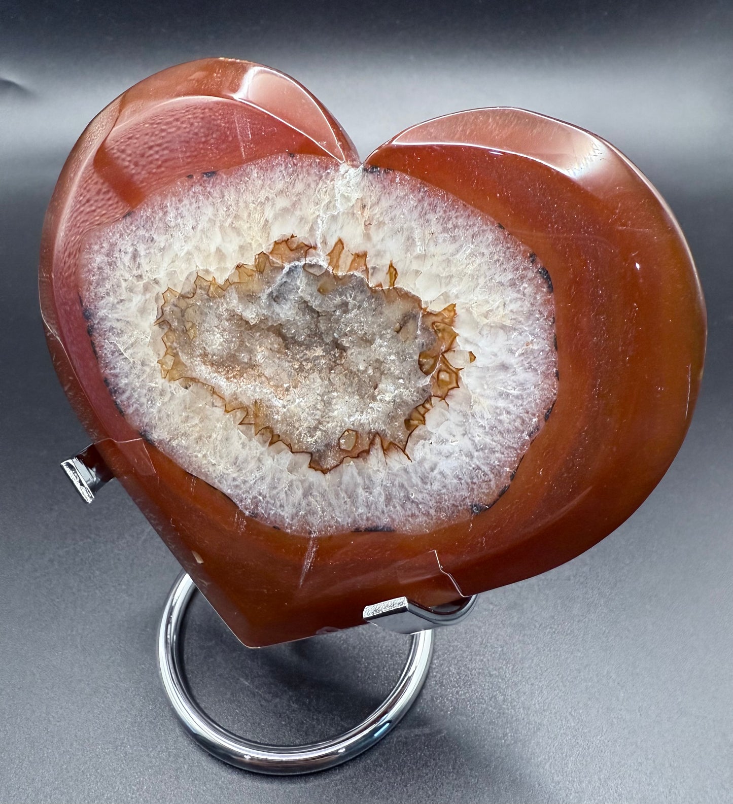 Carnelian Agate Druzy Heart on Silver Stand
