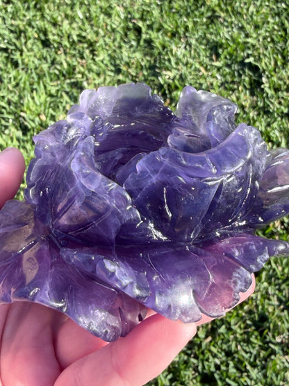Rainbow Fluorite Rose Carving with Stand – 582g